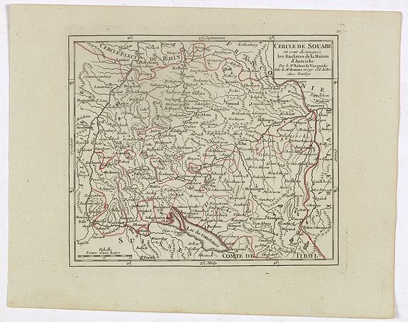 VAUGONDY, R. de, Cercle de Souabe où sont distingués les Enclaves de la Maison d'Autriche., antique map, old maps