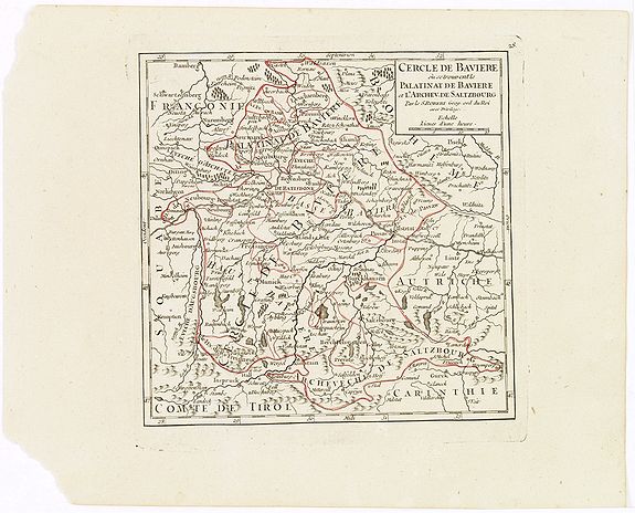 VAUGONDY, R. de, Cercle de Baviere où se trouvent le Palatinat de Baviere et l'Archev. De Saltzbourg., antique map, old maps