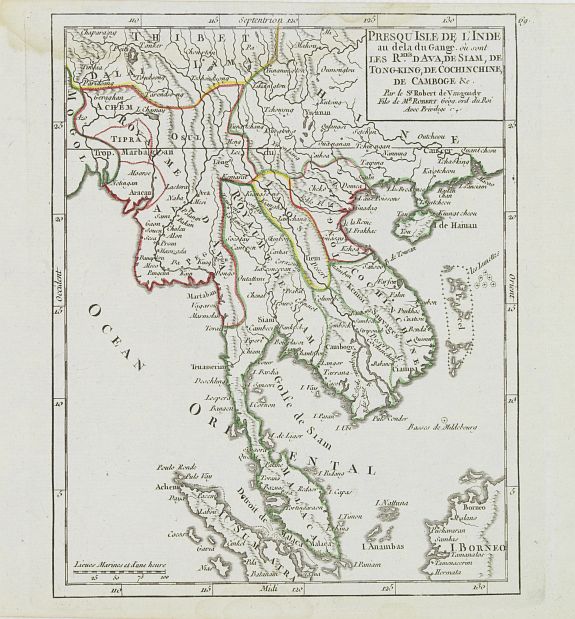 VAUGONDY, R. de, Presqu'Isle de l'Inde au dela du Gange.. Camboge &c., antique map, old maps