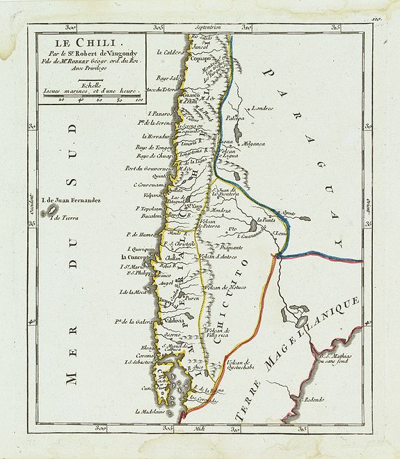 VAUGONDY, R. de, Le Chili., antique map, old maps