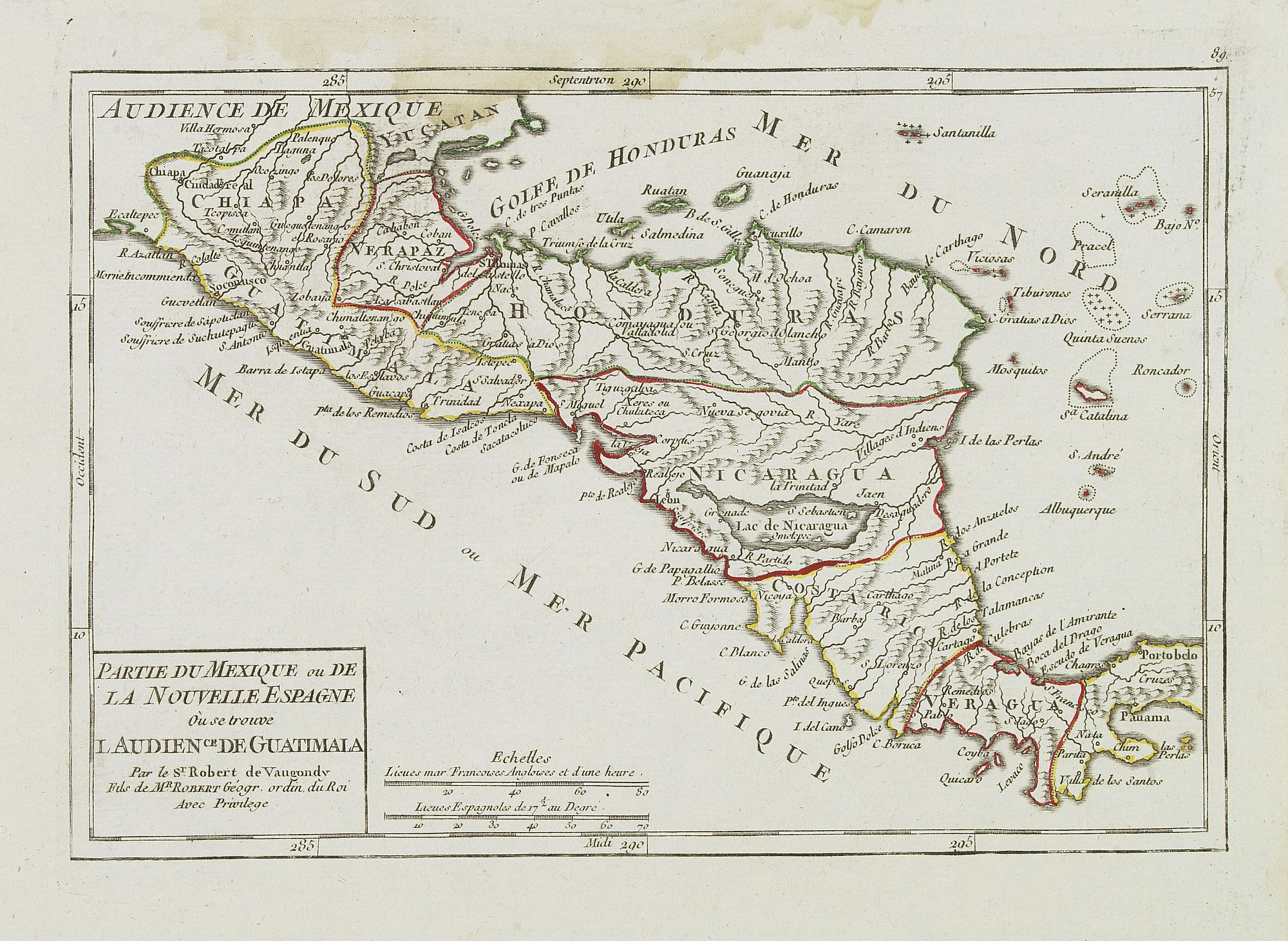 VAUGONDY, R. de, Partie du Mexique ou de la Nouvelle Espagne Où se trouve l'Audience de Guatimala., antique map, old maps