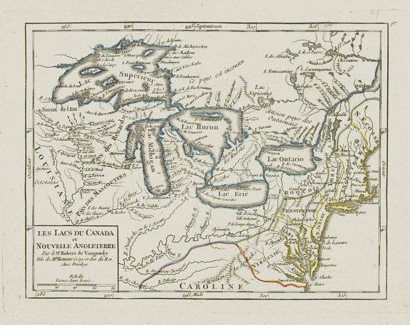 VAUGONDY,R. de, Les Lacs du Canada et Nouvelle Angleterre., antique map, old maps