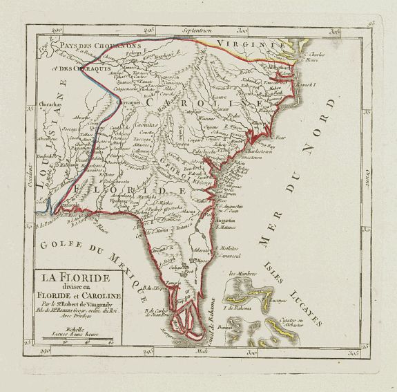 VAUGONDY,R. de, La Floride divisee en Floride et Caroline., antique map, old maps