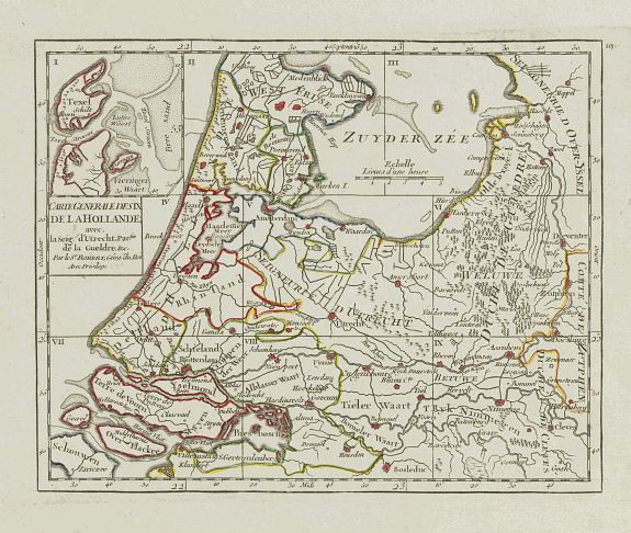 VAUGONDY, R. de, Carte Generale des Six de la Hollande, avec, la Seig? D'Utrecht, Partie de la Gueldre, &c., antique map, old maps