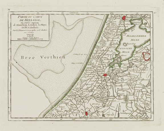 VAUGONDY, R. de, IV. Partie du Comté de Hollande.. Haarlem, Leyden, la Haye.., antique map, old maps