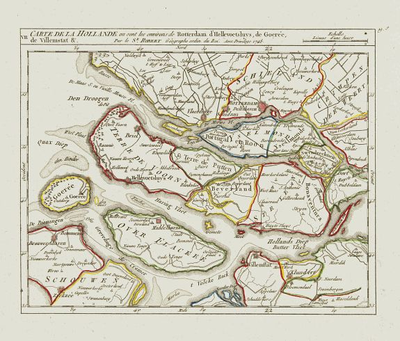 VAUGONDY,R. de, VII. Carte de la Hollande ou sont les environs de Rotterdam.., antique map, old maps