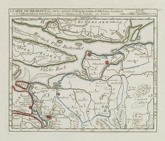 VAUGONDY, R. de, I. Carte du Brabant où sont les environs de Berg-op-zoom, de Tolen dans la Zélande. et de Willemstat dans la Hollande., antique map, old maps