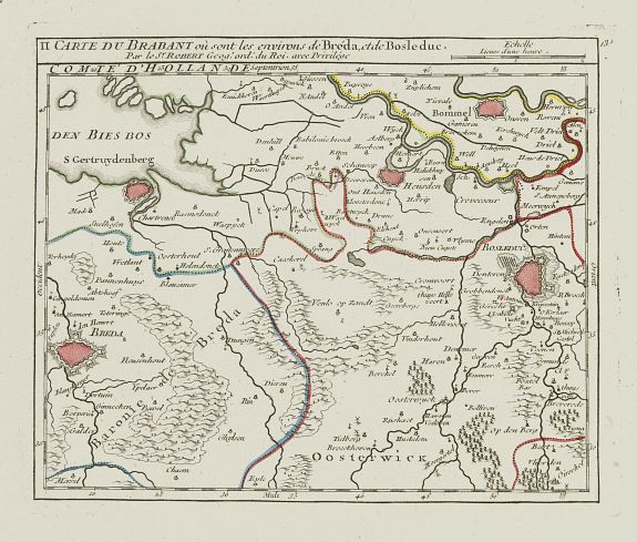 VAUGONDY,R. de, II. Carte du Brabant où sont les environs de Bréda, et de Bosleduc., antique map, old maps