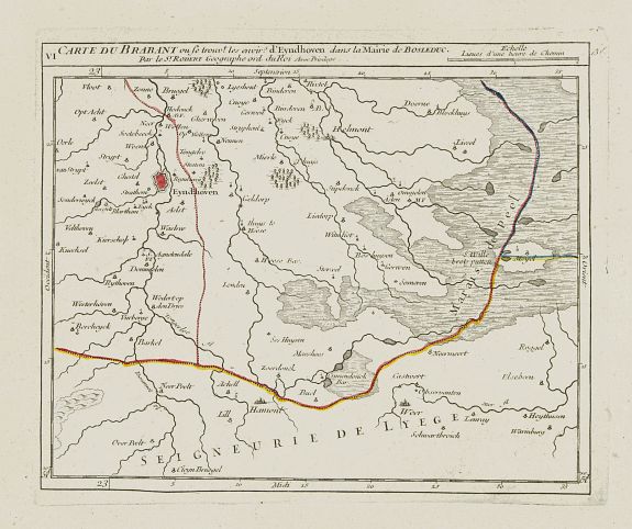 VAUGONDY,R. de, VI. Carte du Brabant ou se trouv.t les envir.s d'Eyndhoven.., antique map, old maps