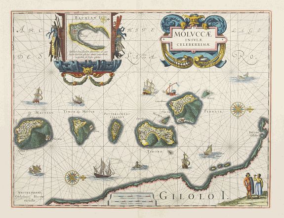 BLAEU,W., Moluccae Insulae Celeberrimae., antique map, old maps