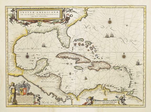 BLAEU,W., Insulae Americanae in Oceanus Septentrionali cum Terris.., antique map, old maps