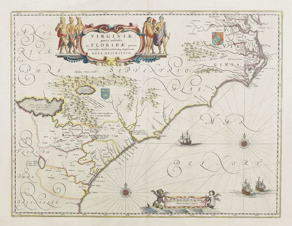 BLAEU, W., Virginiae Partis Australis, et Floridae Partis Orientalis., antique map, old maps