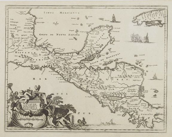 MONTANUS,A., Yucatan . . . et Guatimala Conventus Iuridicus., antique map, old maps