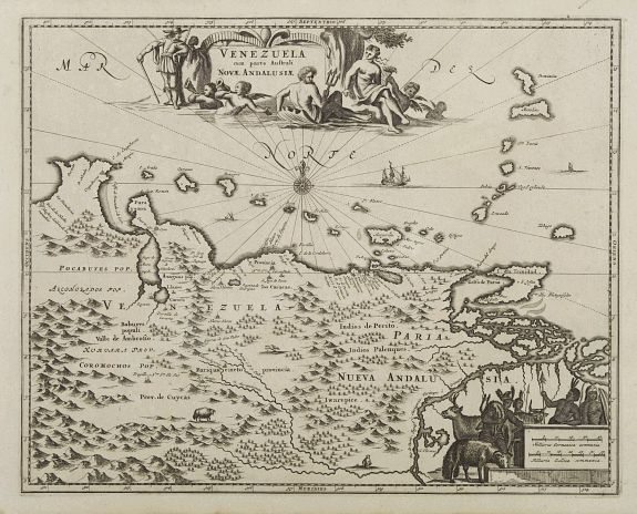 MONTANUS,A., Venezuela cum parte Australi Novae Andalusiae., antique map, old maps
