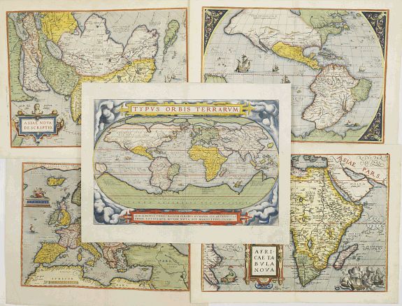 ORTELIUS, A., A complete set of Ortelius' World and Continents., antique map, old maps