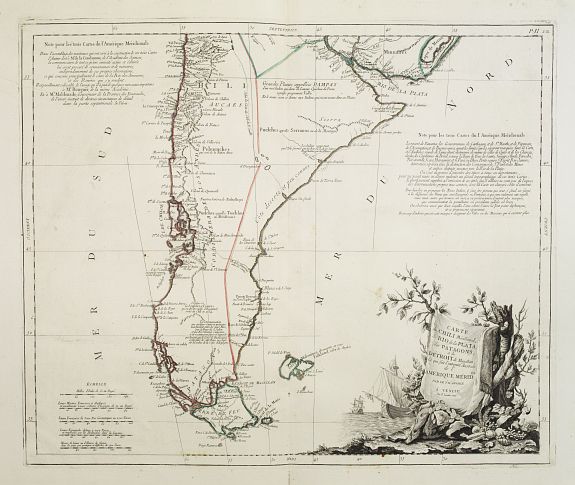 SANTINI, P. / REMONDINI, M., Carte du Chili Méridional, du Rio de la Plata, des Patagons, et du Détroit de Magellan. . ., antique map, old maps