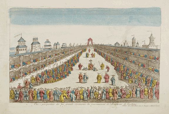 MONDHARE, Vue perspective de la grande Ceremonie du Couronnement de l'Empereur de la Chine., antique map, old maps