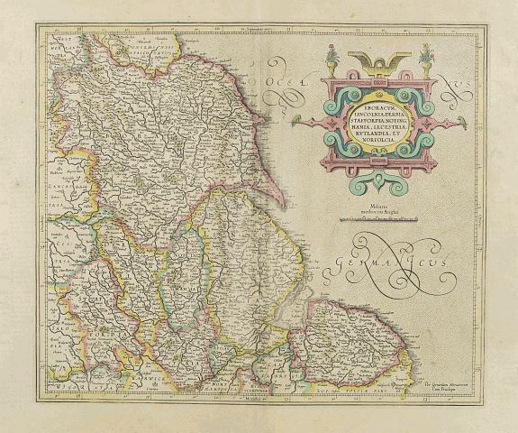 MERCATOR,G./ HONDIUS,J., Eboracum, Lincolnia, Derbia, Staffordia, etc., antique map, old maps