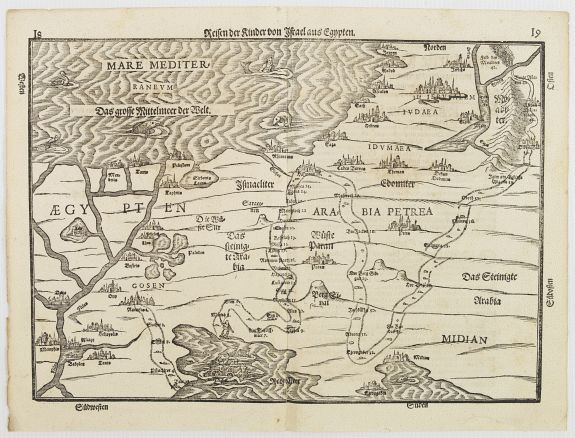 BÜNTING,H., Reisen der Kinder Israel aus Egypten., antique map, old maps