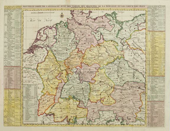 CHATELAIN,H., Nouvelle Carte de l'Alemagne avec des tables des branches de la noblesse.., antique map, old maps