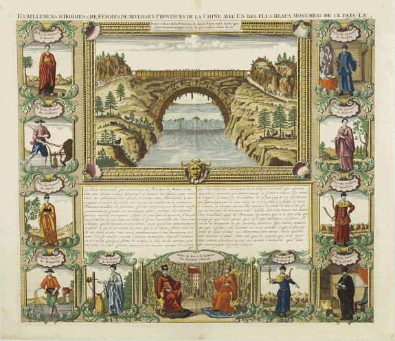 CHATELAIN,H., Habillemens d'Hommes et Femmes de diverses provinces de Chine.., antique map, old maps