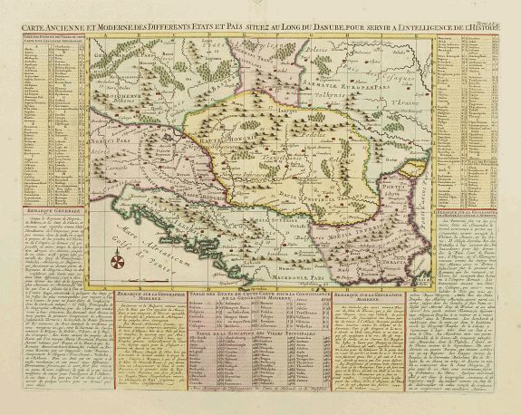 CHATELAIN,H., Carte ancienne et moderne des differents et Païs situez au long du Danube, pour servir a l'intelligence de l'histoire., antique map, old maps