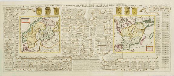 CHATELAIN,H., Carte génealogique pour conduire à l'Histoire des Rois du Nord, la Carte de leurs états, leurs Armes .., antique map, old maps