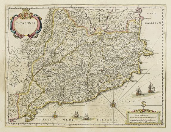 BLAEU, W., Catalonia., antique map, old maps