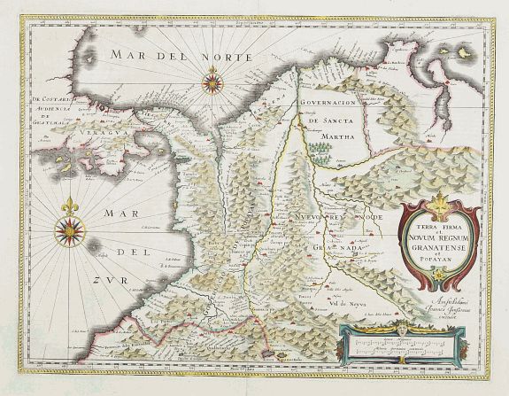 JANSSONIUS,J., Terra Firma et Novum regnum Granatense et Propayan., antique map, old maps