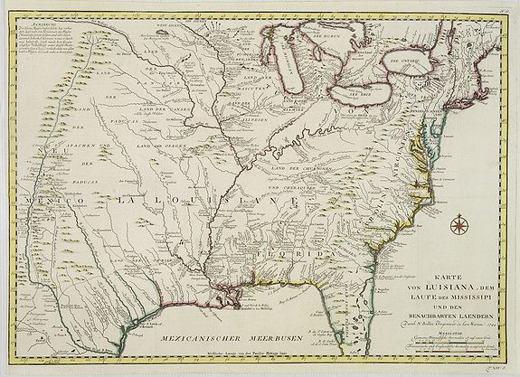 BELLIN, J.N., Karte von Luisiana, dem Laufe des Mississipi und den benachbarten Laendern. . ., antique map, old maps