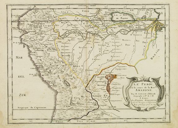 SANSON, N., Le Perou et le cours de la Riviere Amazone. . ., antique map, old maps