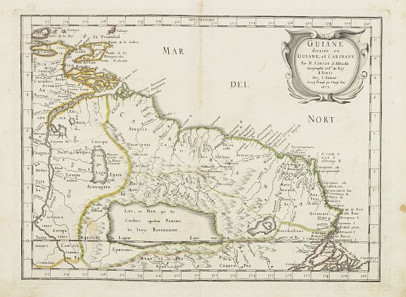 SANSON, N., Guiane divisee en Guiane, et Caribane. . ., antique map, old maps