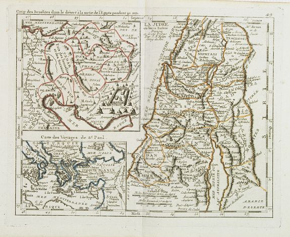 MONDHARE / NOLIN,J.B., Camp des Israelites dans le désert à la sortie de l'Egipte . . . / La Judée ou Terre Sainte. . . / Carte des voyages de St. Paul., antique map, old maps