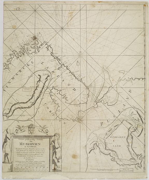 LOOTS, J., Nieuwe gelyk-gradige Paskaart van Muskovien in grootbestek. Begrypende Noorwegen, Finmarken, Lapland en Rusland. Strekkende van Hitland tot Ysland, Beren Yland. . ., antique map, old maps