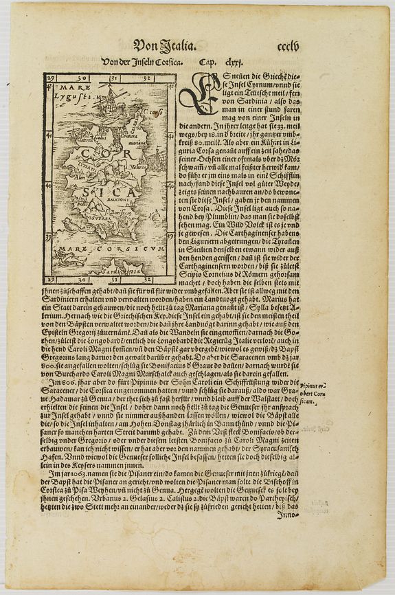MÜNSTER, S., Corsica., antique map, old maps