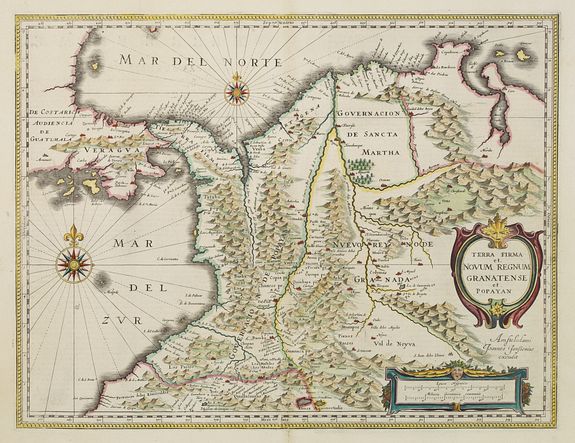 JANSSONIUS, J., Terra Firma et Novum regnum Granatense et Propayan., antique map, old maps