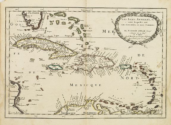 SANSON, N., Les Isles Antilles,&c., antique map, old maps