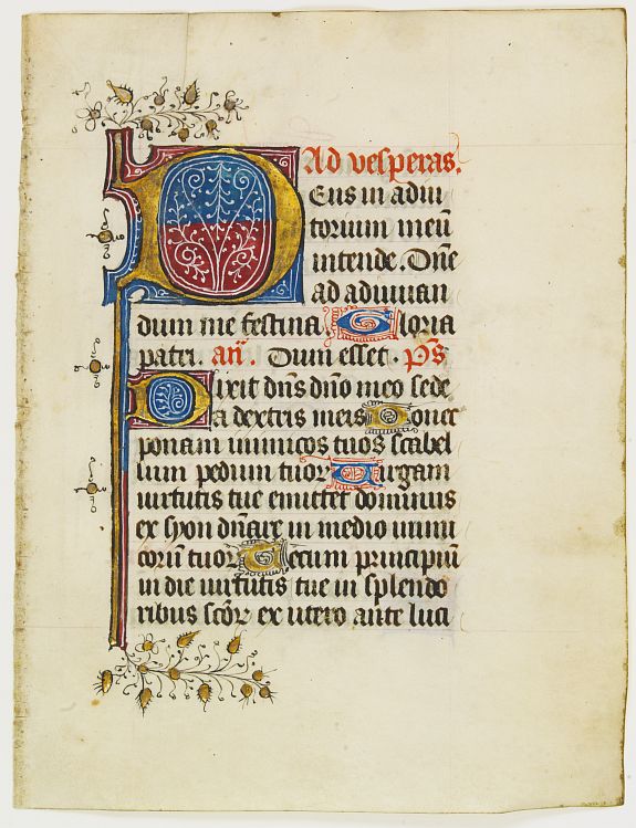 BOOK OF HOURS, Handwritten leaf on vellum., antique map, old maps