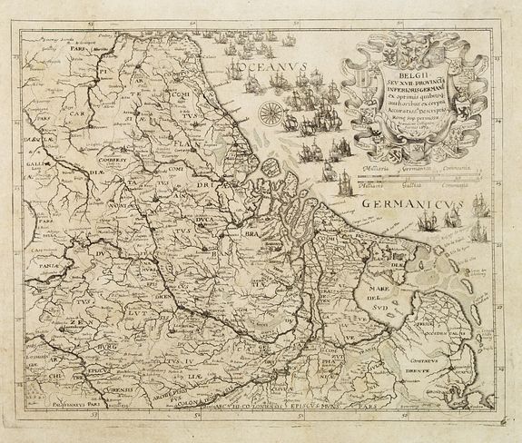 COLLIGNON, F., Belgii seu XVII Provincia inferioris Germanie ex optimus quibusq. . ., antique map, old maps