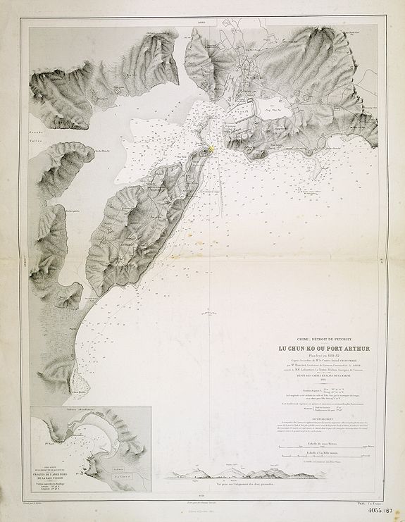 DÉPÔT DES CARTES ET PLANS DE LA MARINE, Chine - Détroit de Petchily. Lu Chun Ko ou Port Arthur., antique map, old maps