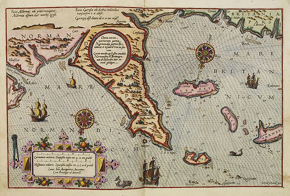 WAGHENAER, L. J., Chartae orarum . . . . Caerte vanden zee Custen, eensdeels Normandien, en Brittangen. . ., antique map, old maps