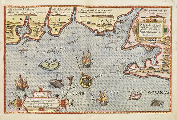 WAGHENAER, L. J., De zee Custe, met de England van Bretaignen, tusschenn Blauet en Picqueliers. . ., antique map, old maps