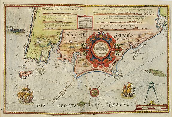WAGHENAER, L. J., Zee Kaerte van Bretaigne, Inhoudende die zee Custen, Bayen, Eylanden ende havenen tusschen Rouscou ende Groye. . ., antique map, old maps