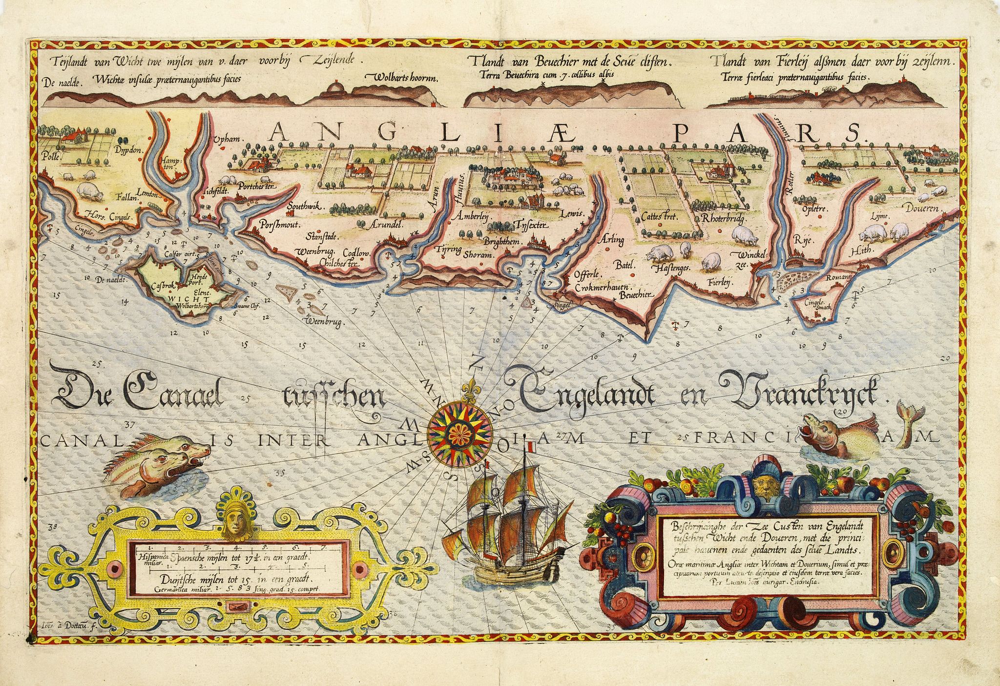 WAGHENAER, L. J., Befchrijvinghe der Zeecusten van Engelandt tusschen Wicht ende Doveren. . ., antique map, old maps
