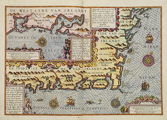 BARENDSZOON, W. / KAERIUS, P., Beschrivinge der zeecusten van de Züijtsijde ende de Oos t-sijde van Irlandt. . . ., antique map, old maps