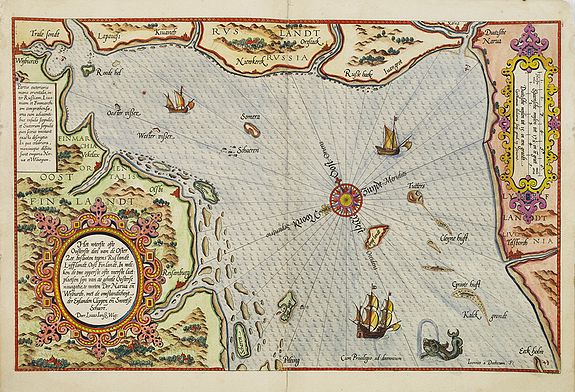 WAGHENAER, L. J., Zhet noterfte ofte Oosterste deel van de Oster Zee, beslooten tegens Rus landt.Lijfflandt, Oost Finlandt . . ., antique map, old maps