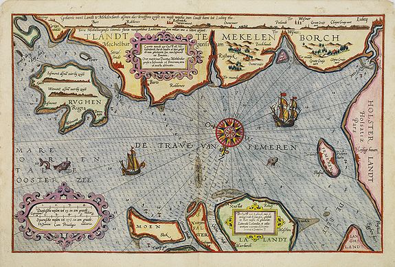 WAGHENAER, L. J., Caerte vande zee custe va Mekelenborch, Soe de Landen. . . Tot Femeren. . ., antique map, old maps