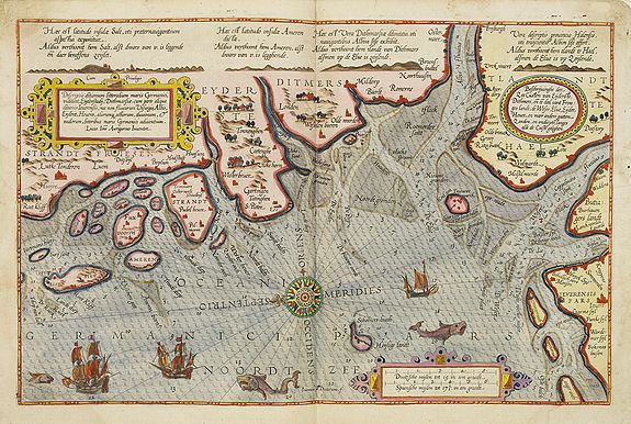 WAGHENAER, L. J., Descriptio ditionum littoralium maris Germanici, videlicet, Eijderstadij, Dithmarsiae. . ., antique map, old maps