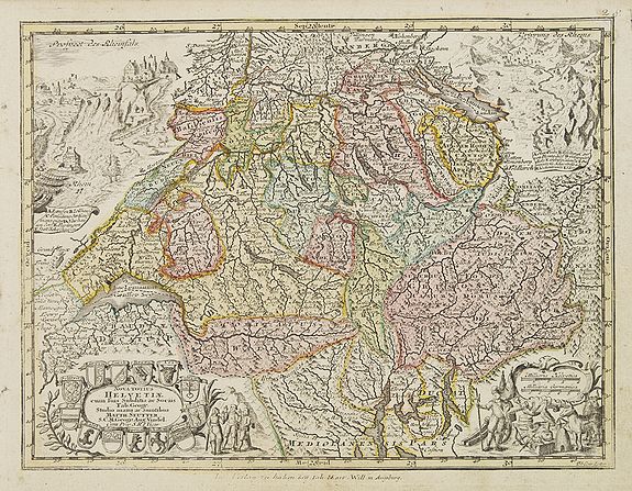 SEUTTER, M., Nova Totius Helvetiae cum suis subditis ac sociis tab. Geogr. . ., antique map, old maps