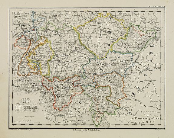 SCHOLTENS, A.L., Zuid Duitschland., antique map, old maps